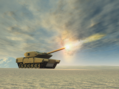 Battle tank firing