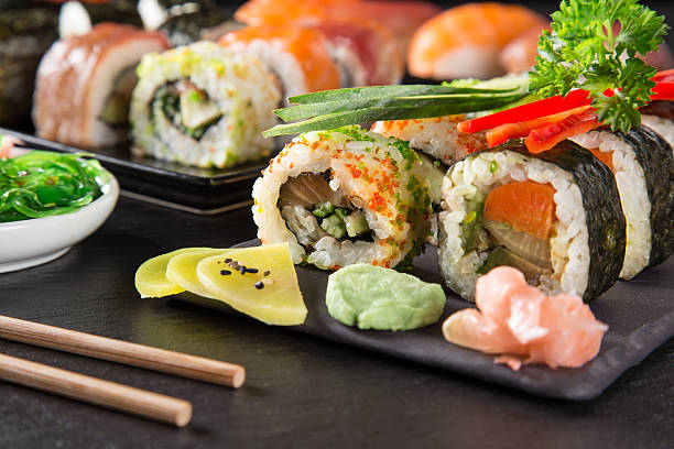 istock Japanese seafood sushi set 473259080