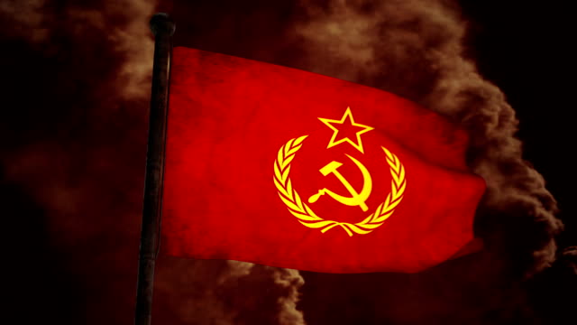 Dirty Soviet flag on the wind full HD