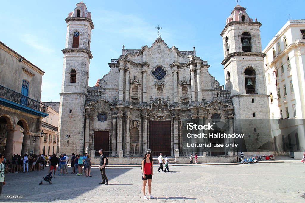 The Cathedral of The Virgin Mary - Havana, Cuba Havana, Сuba - April 7, 2015: The Cathedral of The Virgin Mary of the Immaculate Conception (also known in Spanish as La Catedral de la Virgen María de la Concepción Inmaculada de La Habana) is one of eleven Roman Catholic cathedrals on the island of Cuba. Located in the Plaza de la Catedral, the Havana Cathedral is found in the center of Old Havana. This thirty-four by thirty-five meter rectangle church serves as the seat of the Roman Catholic Archdiocese of San Cristobal de la Habana which overlooks 7,542 square kilometers of the island and 2,821,000 Catholics. 2015 Stock Photo