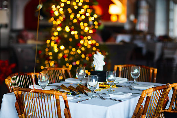 Table setting for Christmas party stock photo