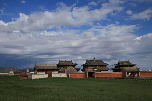 An image of some of the small temples of the Erdene Zuu monastery which was once the site of Genghis Khan's capital city, Karakorum