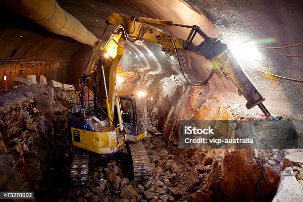 Hydraulic Hammer Excavator Tunnel Construction Stock Photo - Download Image Now - Construction Industry, Tunnel, Civil Engineering