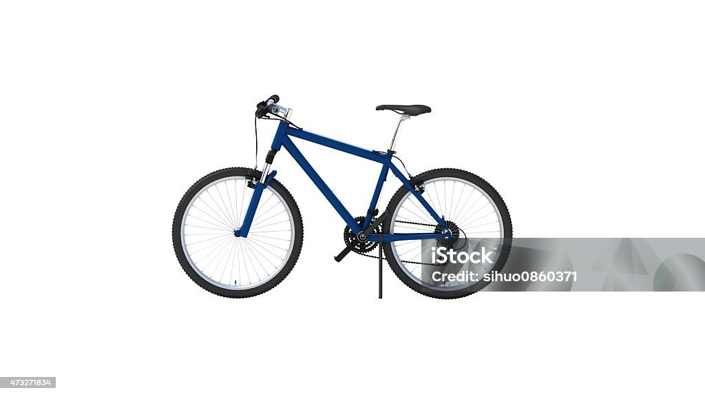 Blue mountain bike on a white background Blue mountain bike 2015 Stock Photo
