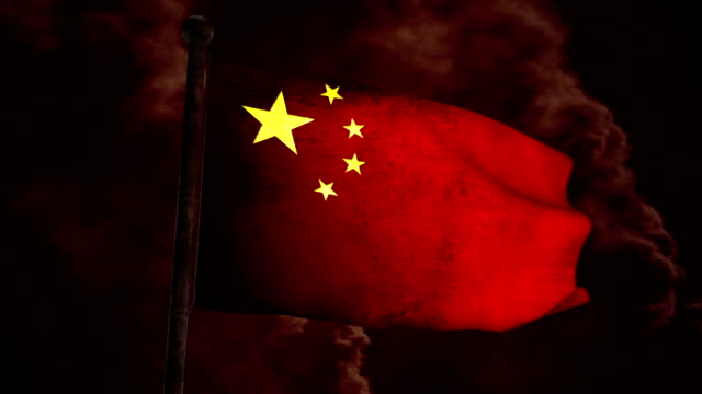 Dirty China flag on the wind full HD