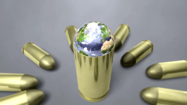 planet earth spinning around bullet shell
