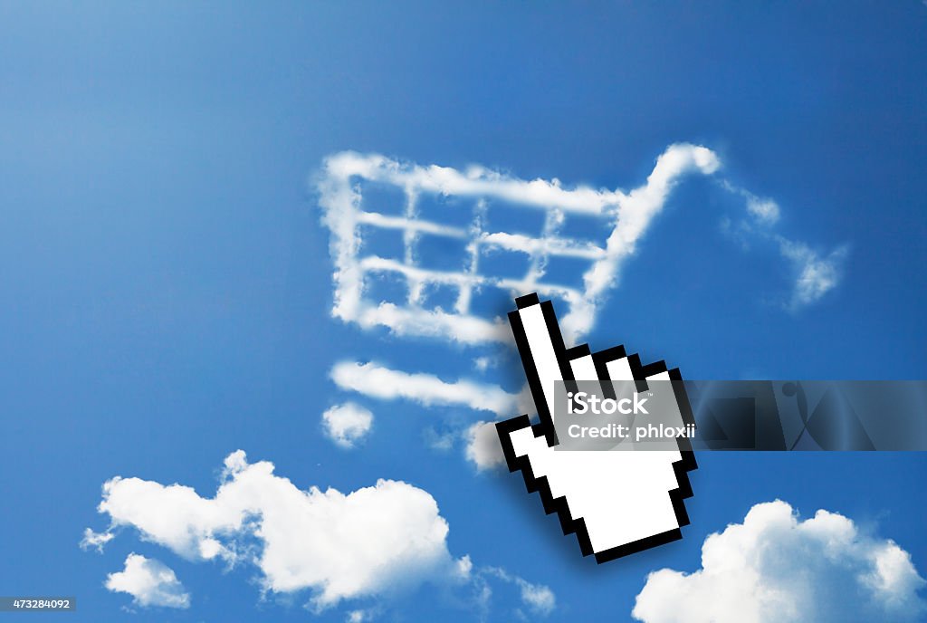 Digital icon hand click on shopping cart cloud shape Digital icon hand click on shopping cart cloud vector 2015 Stock Photo