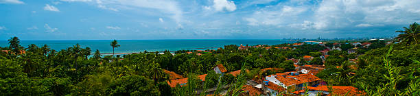 istock Panoramic of houses with the forest and beach 473284364
