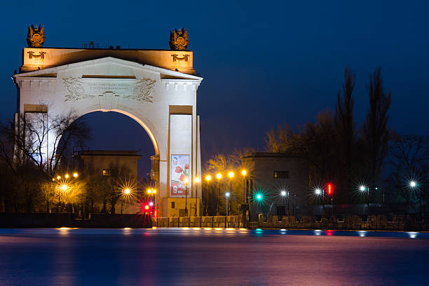 Evening view first lock Volga-Don Canal  Lenin, Volgograd