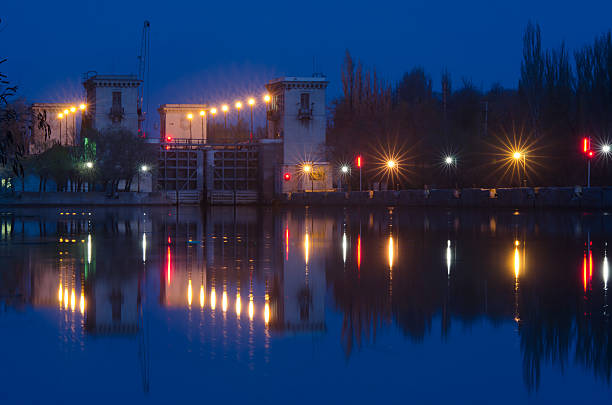 Evening view on second lock Volga-Don Canal Lenin, Volgograd