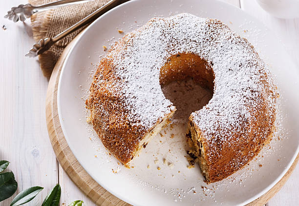 Classic Bundt Cake with icing sugar stock photo