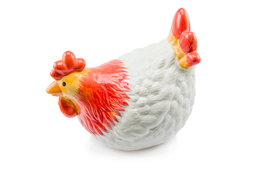 cute decorative ceramic hen isolated on white