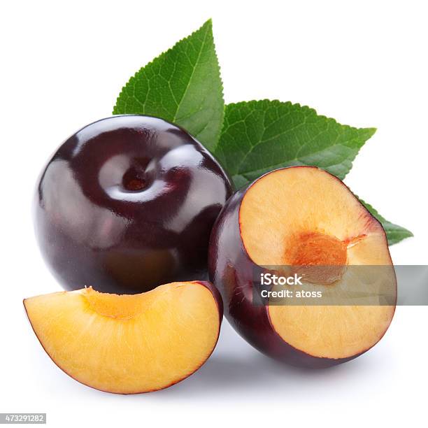 Plums Stock Photo - Download Image Now - Plum, Cross Section, White Background