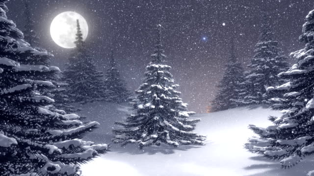 Winter landscape with white Christmas tree decorated by polar star.