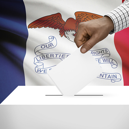 Ballot box with US state flag on background - Iowa