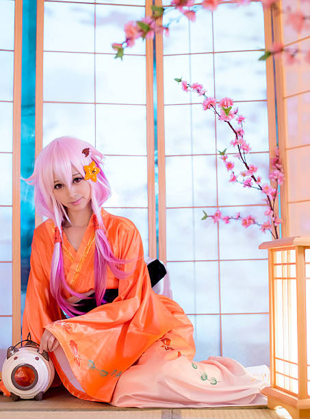 chica asiática cosplay sakura washitsu - chica kimono del anime fotografías e imágenes de stock