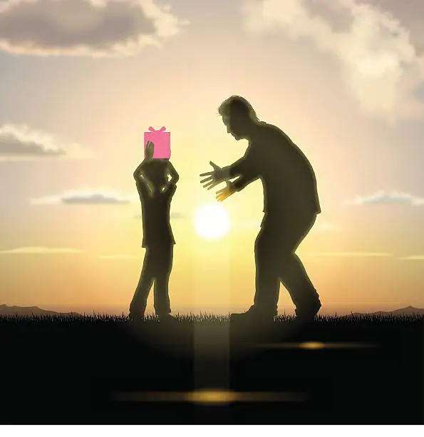 Vector illustration of Father's Day background[Father and child in the sunset]