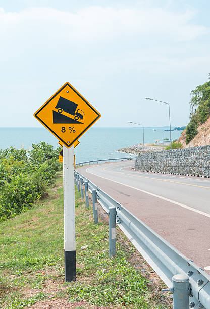 istock Steep grade hill ahead warning road sign 473307700