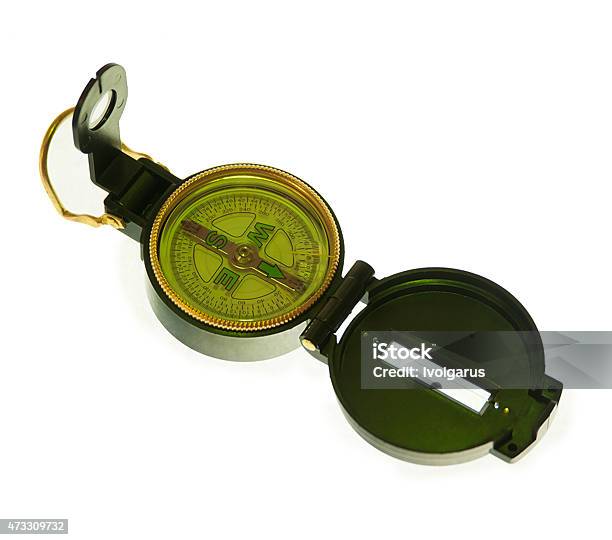 Stylish Travel Compass With Open Lid Isolated On White Backgroun Stock Photo - Download Image Now