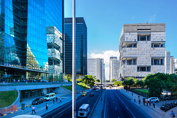 リオデジャネイロのダウンタウン、ペトロブラズビルの背景 - downtown district brazil rio de janeiro clear sky ストックフォトと画像