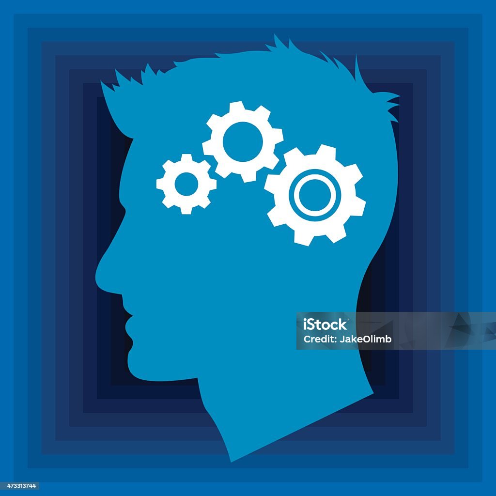 Male Profile Gears Vector silhouette of a man with gears in his head on a stylized background. 2015 stock vector