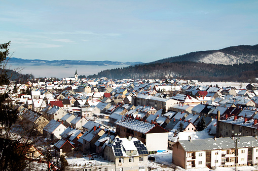 Croatian town Delnice in winter, panorama