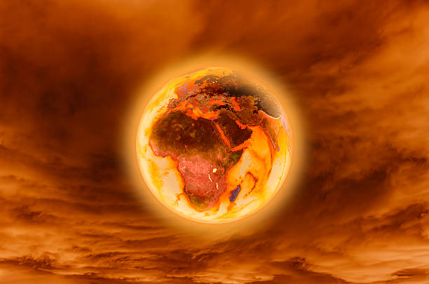 Burning earth -Global Warming Concept (elements furnished by NASA) Burning earth -Global Warming Concept-The end of the day horror world stock pictures, royalty-free photos & images