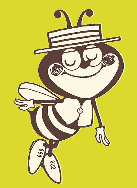 Vector illustration of Happy Bee Wearing Hat