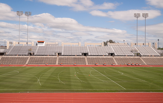 Empty track stadium on a beautiful sunny day