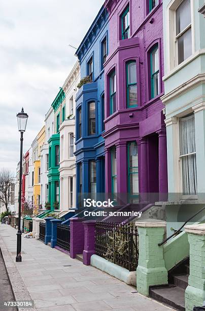Victorian Terraced Houses Colourfully Painted Stock Photo - Download Image Now - Notting Hill, House, London - England