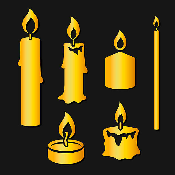 набор золотых силуэт свечи сжигания - memorial vigil candlelight candle memorial service stock illustrations