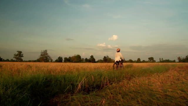 Farmer riding bicycle