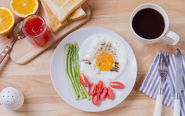 istock Healthy breakfast with fried egg, toasts and strawberry jam 473335506