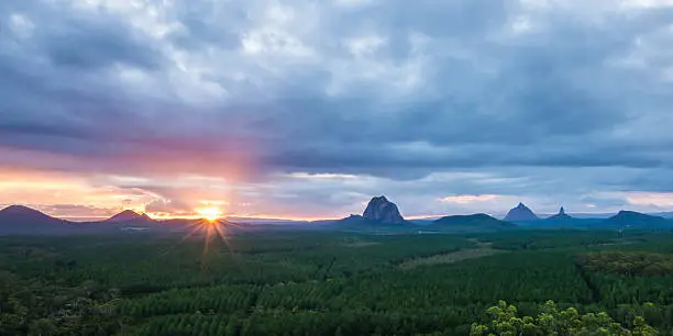 Glasshouse Mountains at dusk