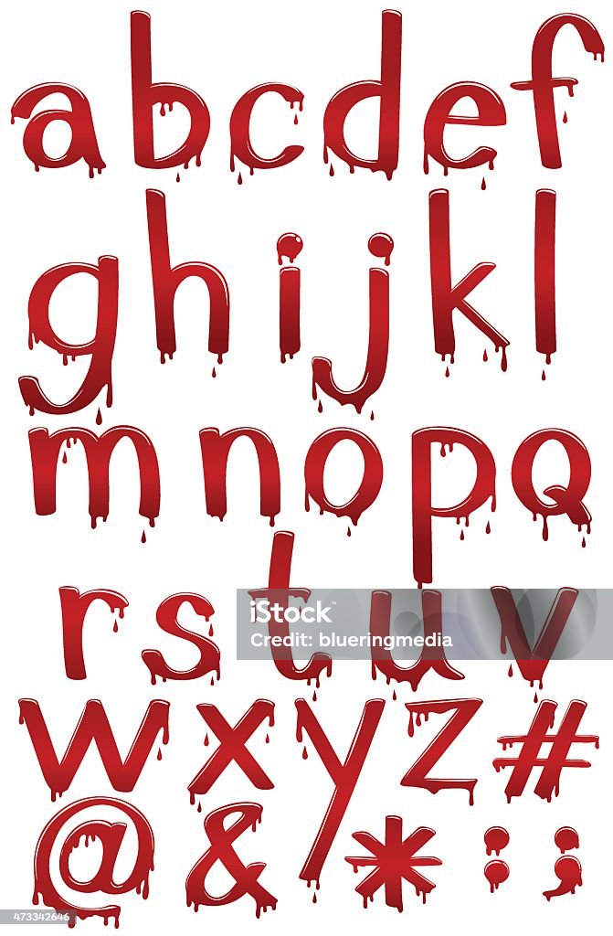 Letters of the alphabet in bloody template Small letters of the alphabet in bloody template on a white background 2015 stock vector