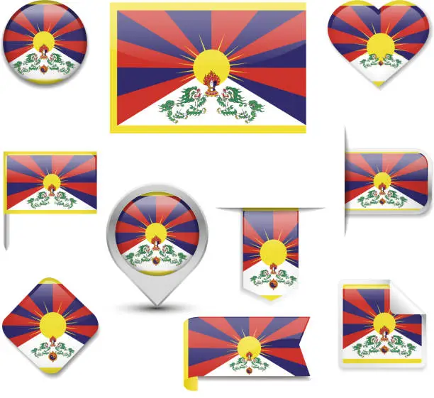 Vector illustration of Tibet Flag Collection