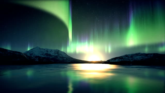 Aurora Borealis above ice