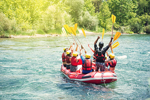 Group of people rafting on Koprulu Canyon near Antalya, Turkey