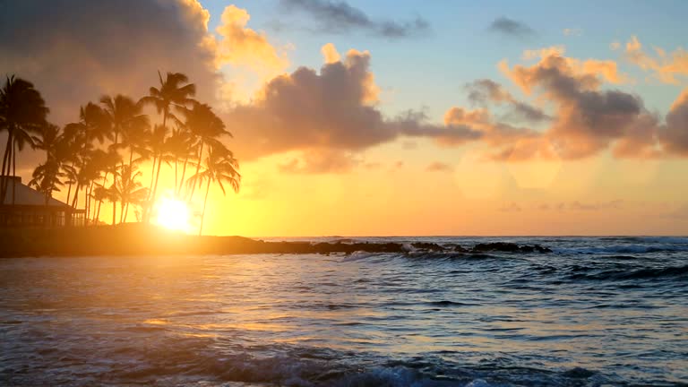 Sunrise over water in Kauai, Hawaii