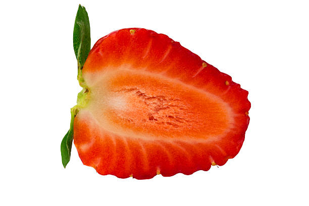 istock Fresh strawberry slice on a white background 473351566