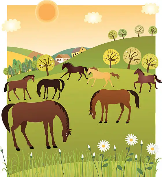 Vector illustration of Spring horses