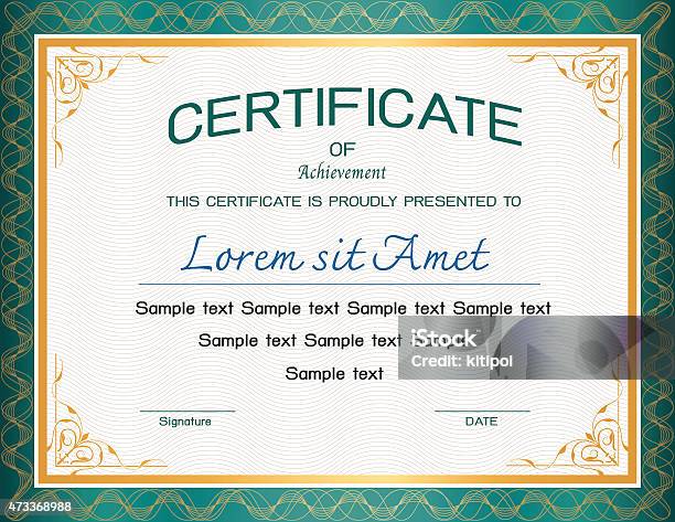 Luxury Green Certificate Template Stock Illustration - Download Image Now - 2015, Achievement, Award