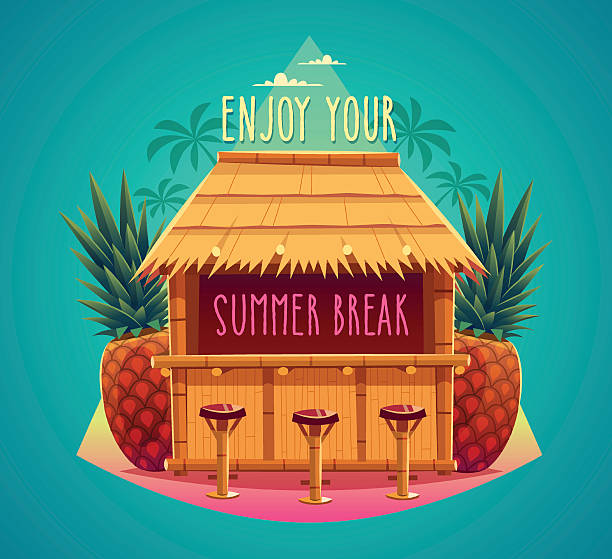 Tiki bar Summer card / poster / template. Vector illustration. hut stock illustrations
