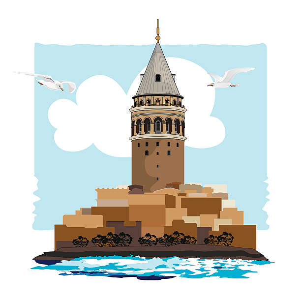 Galata Tower Galata Tower view from seaside. Vector illustration. maiden stock illustrations
