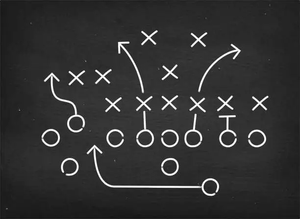 Vector illustration of American football touchdown strategy diagram on chalkboard