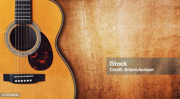 Guitar And Blank Grunge Background Stock Photo - Download Image Now - Guitar, Backgrounds, Country and Western Music