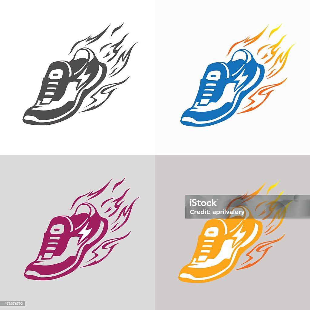 Sport and fitness logo. Running shoe icons. Vector illustration of sneakers with fire. Fire - Natural Phenomenon stock vector