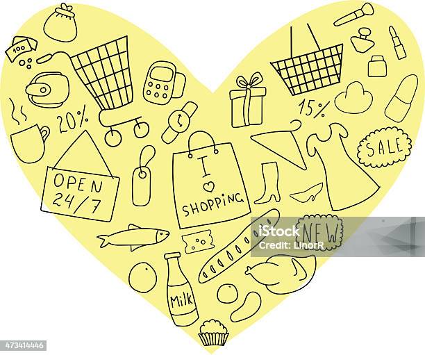 Shopping In The Heart Stock Illustration - Download Image Now - 2015, Backgrounds, Bag