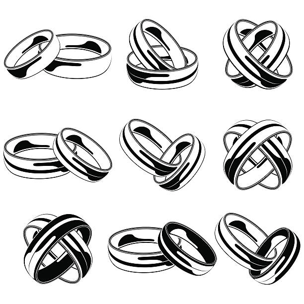 ilustrações de stock, clip art, desenhos animados e ícones de preto e branco anel de casamento set - traditional ceremony sign symbol wedding