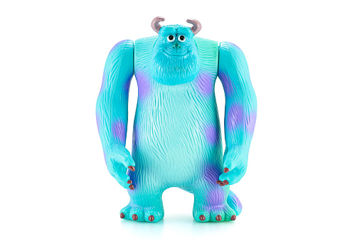 Bangkok,Thailand - April 26, 2015: James P. Sullivan Sulley figure toy character from Monsters inc movie by Disney Pixar. There are plastic toy sold as part of the McDonald's Happy meals.